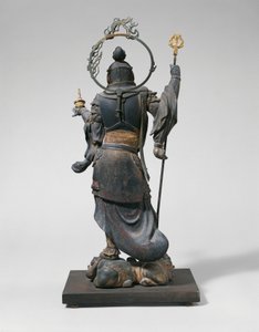 Bishamonten多色木材，水晶，切割金箔和金属
